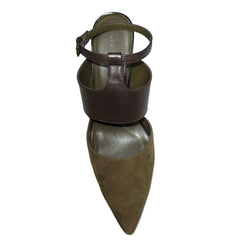 TAHARI Women's •Comma• pointed-toe Pump 9M Olive Kid Suude/Leather
