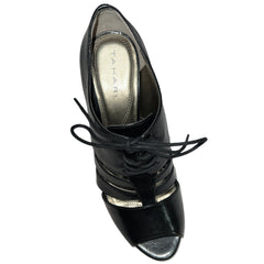 TAHARI Women's •Lido• Peep-toe Strappy Oxford Pump 8M Black Leather