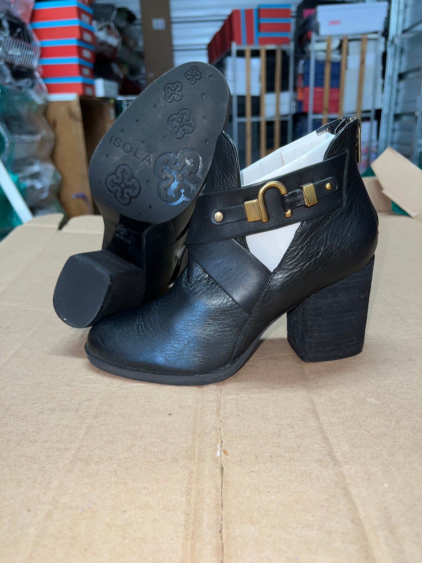 Isola Women's •Larkin• Split Shaft Bootie Black Leather 9M