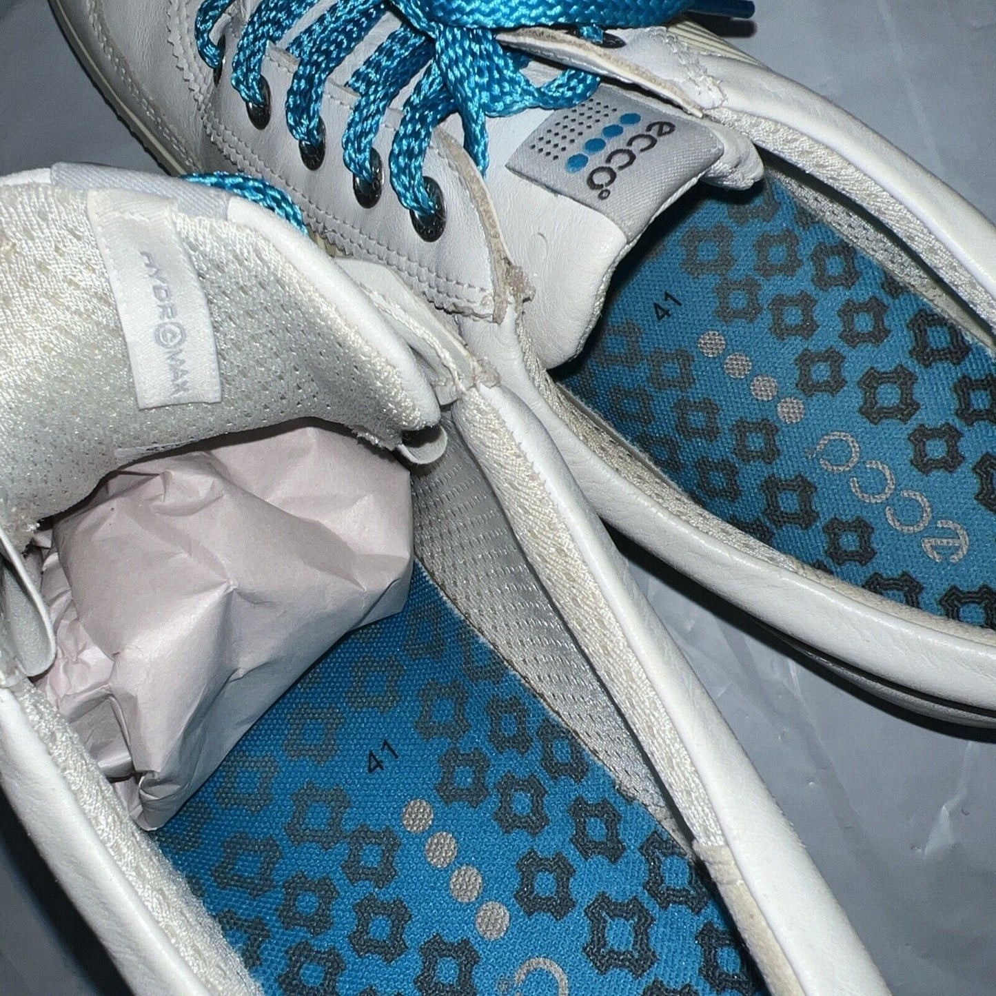 Women’s Ecco Street Premier Hydromax Leather Spikeless Golf Shoe 41 White/Blue