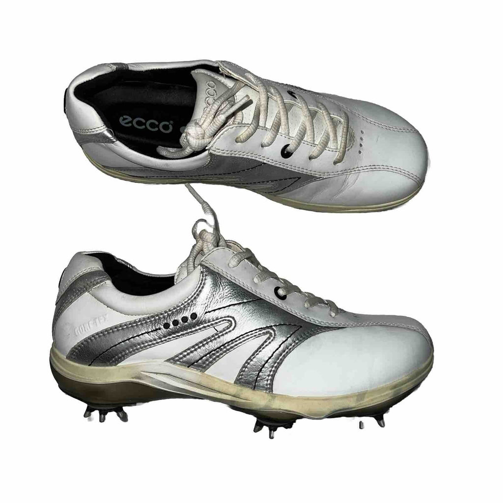 Women’s Ecco Spiked Golf Shoe 38EU White/Silver Gortex Leather