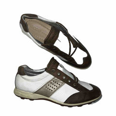 Women’s Ecco Wingtip Spikeless Golf Shoe 38EU White/Brown/Metallic Leather