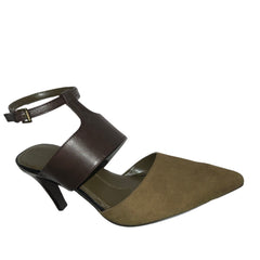 TAHARI Women's •Comma• pointed-toe Pump 9M Olive Kid Suude/Leather