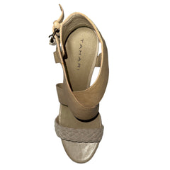 TAHARI Women's •Tory• Strappy High Heels 6M Champagne Leather