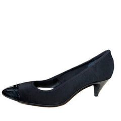 ELLEN TRACY Women's •Liza• Black Satin/Patent Cap-toe pump 6.5M