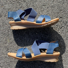 Comfortiva Women’s Keegan X-Strap Slip -on Sandal 6.5M Navy Leather/Stretch