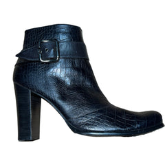 JESSICA BENNETT Women's •Katrine• Embossed Leather Croco Dress Bootie 13M