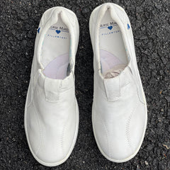 Women's NURSE MATES •Andres• Twin-Gored Pillow-Top Slip-on 9M White Leather