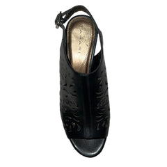 TAHARI Women's •Jasmine• Peep-toe Wedge Sandle 6.5M Black Leather