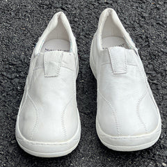 Women's NURSE MATES •Andres• Twin-Gored Pillow-Top Slip-on 9M White Leather