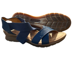 Comfortiva Women’s Keegan X-Strap Slip -on Sandal 6.5M Navy Leather/Stretch