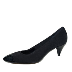 ELLEN TRACY Women's •Liza• Black Satin/Patent Cap-toe pump 6.5M