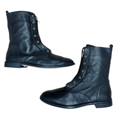 Carmen Marc Valvo Women's 'Shawna' •Black Tumbled Leather • Combat Boot 9.5M