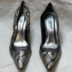 J. RENEE Women's High-Heeled Snakeskin Pointed Toe Pump 10.5M Black/Grey/Silver