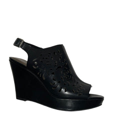TAHARI Women's •Jasmine• Peep-toe Wedge Sandle 6.5M Black Leather