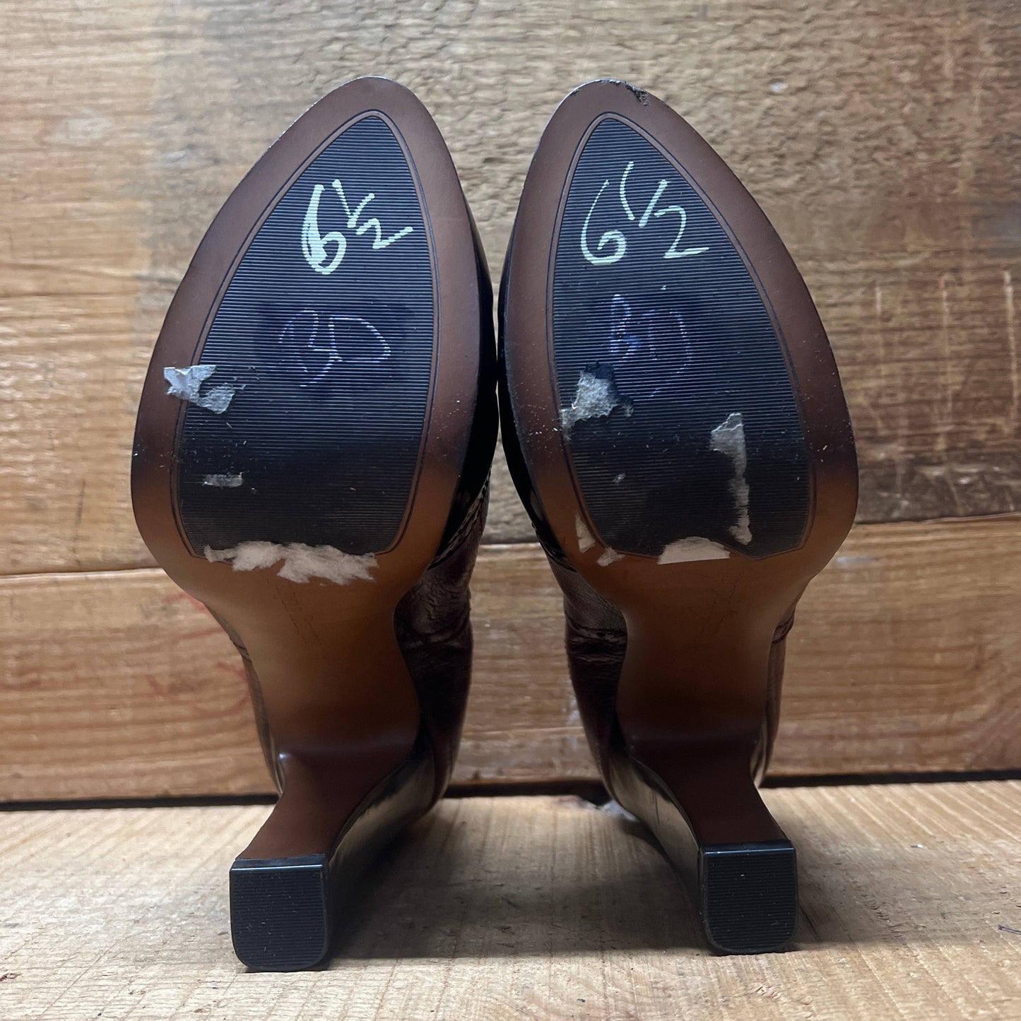 LUXURY REBEL Women's High Heeled Platform Twin-gore Brogue Slip-on Shootie 37EU/US6.5-7 Black/Brown Leather