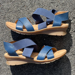 Comfortiva Women’s Keegan X-Strap Slip -on Sandal 6.5M Navy Leather/Stretch