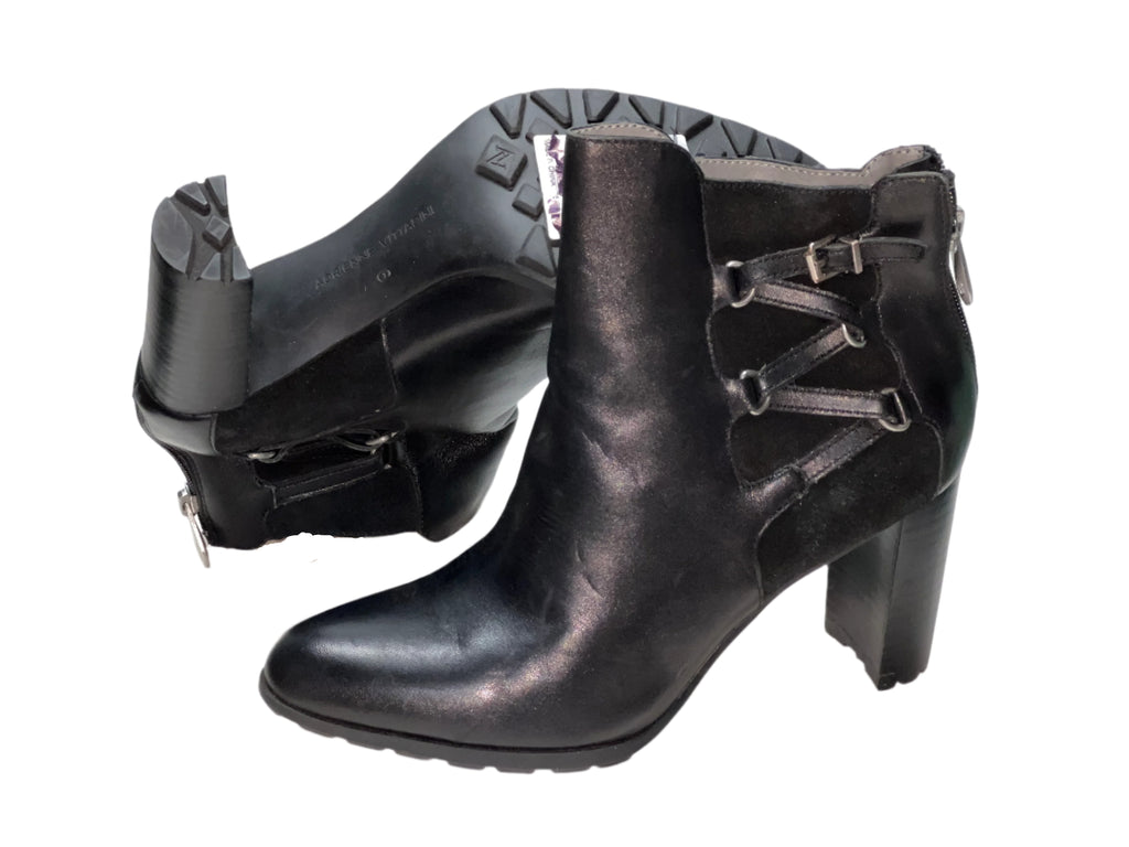 ADRIENNE VITTADINI Women's Trixie Heeled Ankle Bootie 6M Black Leather