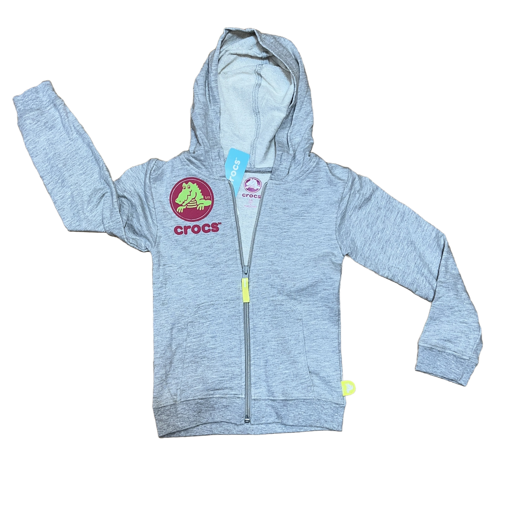 Children's Crocs Logo French Terry Full-Zip Hoodie - Size 5 Grey heather