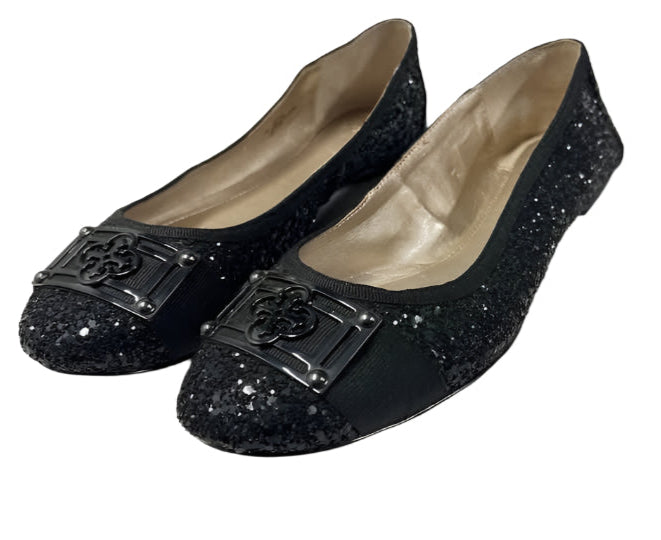 ISOLA Black Sparkle and Glitter Buckled Ballet Flats 7.5M