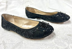 ISOLA Black Sparkle and Glitter Buckled Ballet Flats 7.5M