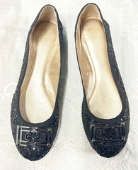 ISOLA Black Sparkle and Glitter Buckled Ballet Flats 7.5M