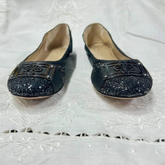 ISOLA Black Sparkle and Glitter Buckled Ballet Flats 7.5M