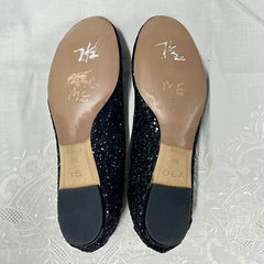 ISOLA Black Sparkle and Glitter Buckled Ballet Flats 7.5M
