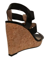 ADRIENNE VITTADINI Women's •Chari• Cork Wedge Sandal 9.5M Black