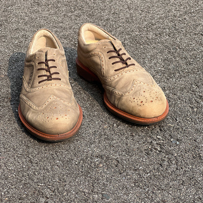 Men’s Ecco Wing-Tip  Cleat-less Golf Shoe 44EU • Taupe NuBuck • Hydromax Leather