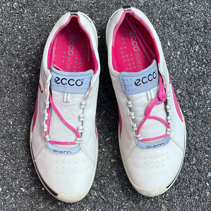 Women’s Ecco  Biom Spikeless Golf Shoes 39EU -White/Pink- Hydromax Yak Leather