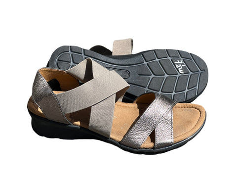Comfortiva Women’s Keegan  X-Strap Slip -on Sandal  7.5W Anthracite Leather/Stretch