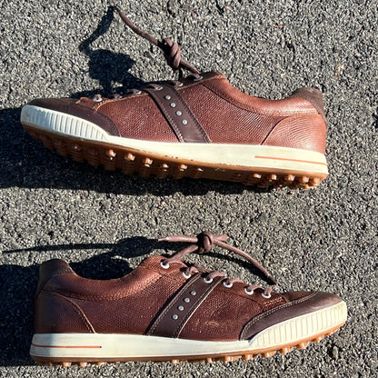 Men’s Ecco Street Premier Cleat-less Golf Shoe 46EU • Brown Reptile Embossed Hydromax  Leather