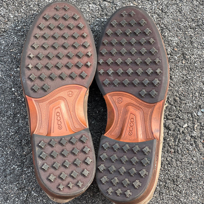 Men’s Ecco Wing-Tip  Cleat-less Golf Shoe 44EU • Taupe NuBuck • Hydromax Leather