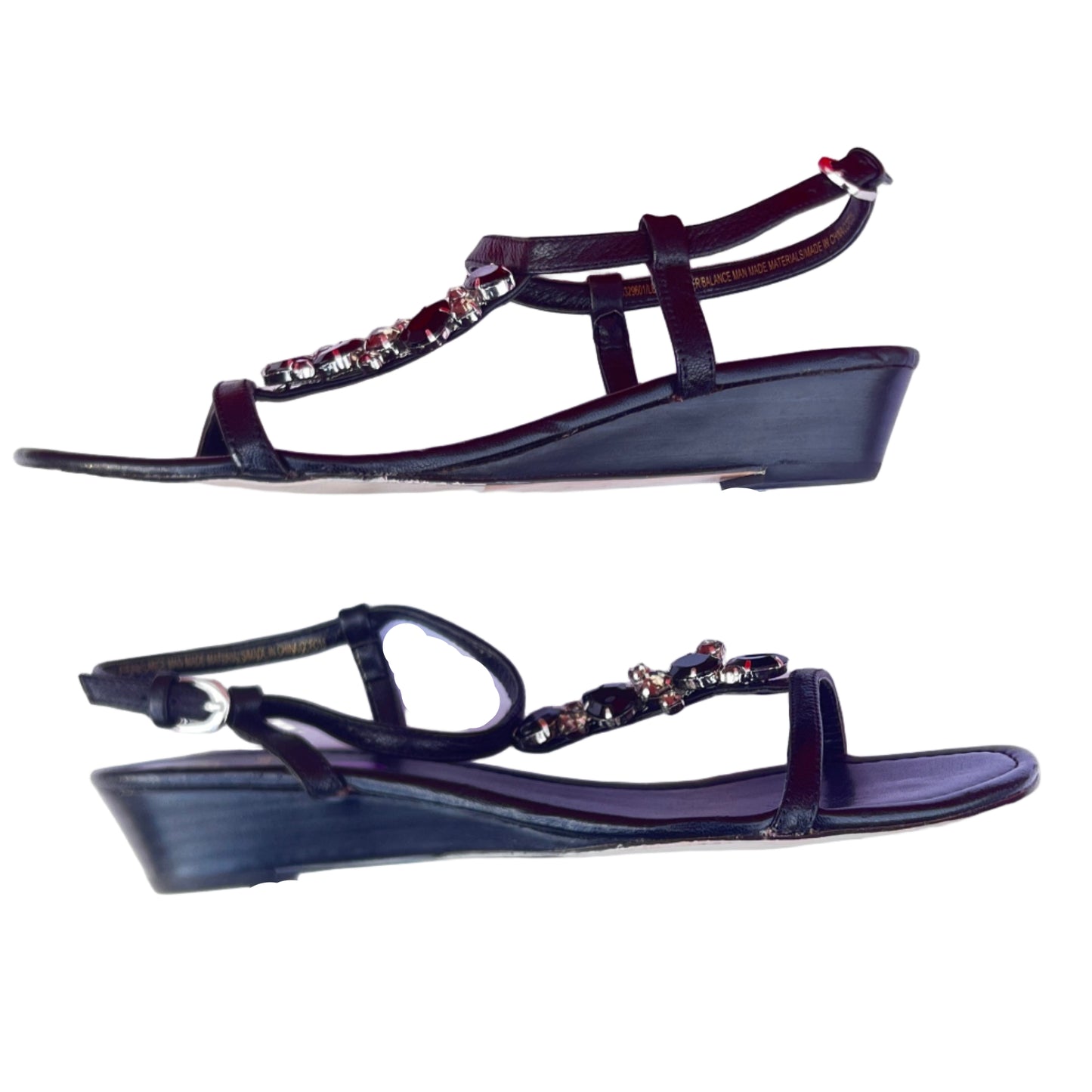 Woman’s Isola Trista T-strap Jeweled Sandal 8M BlackLeather