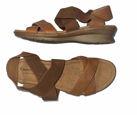 Comfortiva Women’s Keegan  X-Strap Slip-on Sandal  6.5M Tan Leather/Stretch