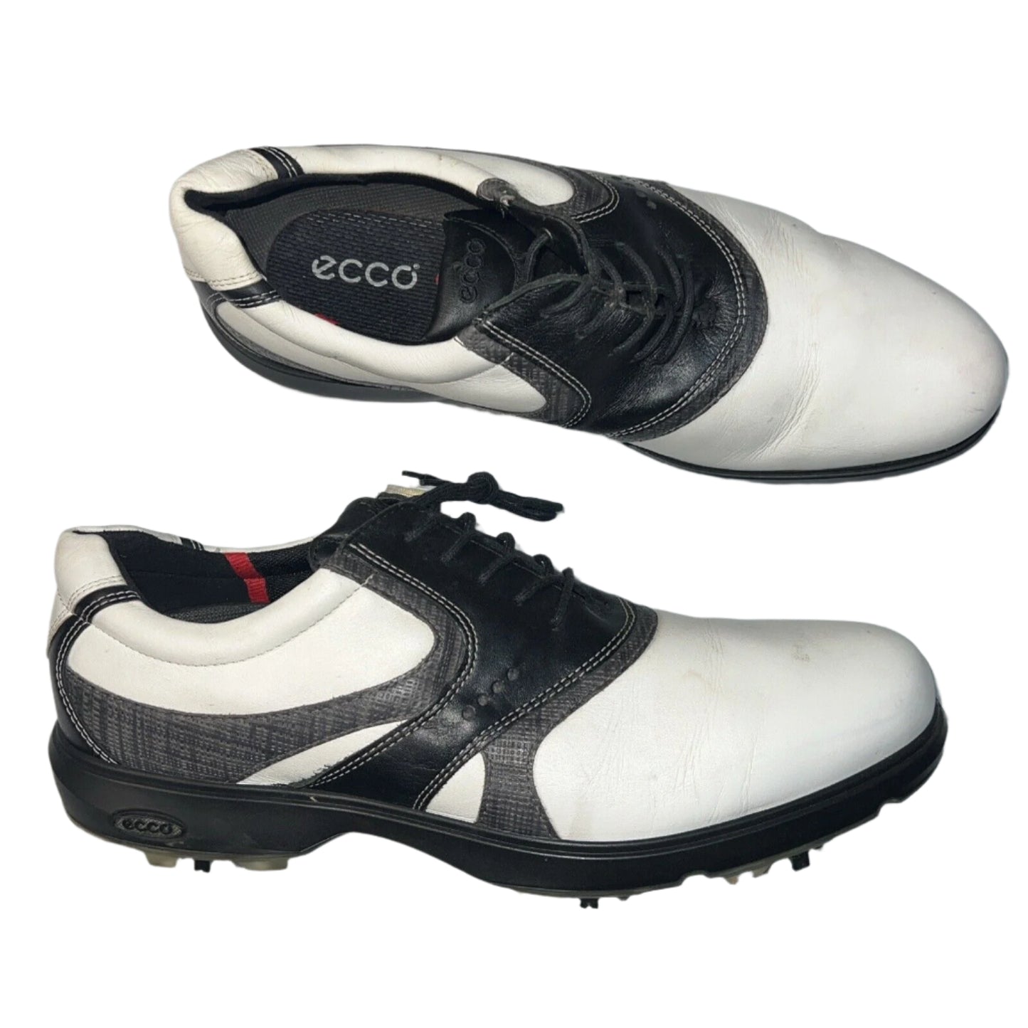 Men’s Ecco White/Black/Gray Leather Spiked Golf Shoe 44EU