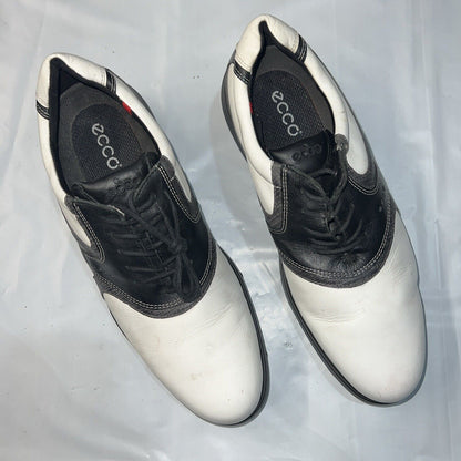 Men’s Ecco White/Black/Gray Leather Spiked Golf Shoe 44EU