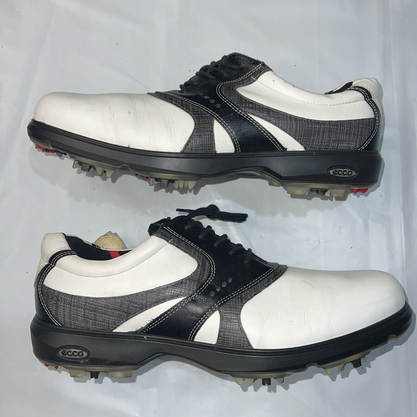 Men’s Ecco White/Black/Gray Leather Spiked Golf Shoe 44EU
