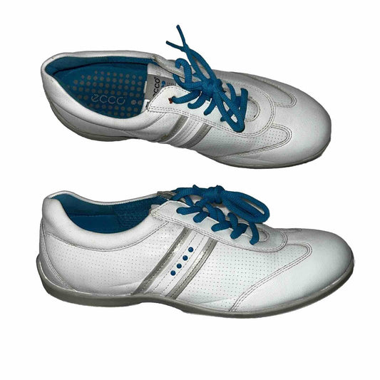 Women’s Ecco Spiked Golf Shoe 41EU White/Blue Hydromax Leather