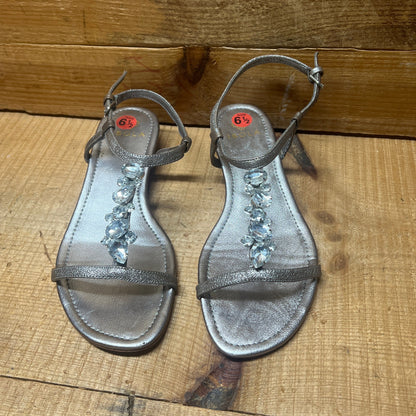 ISOLA Women's "Trista" Leather  T-strap Jeweled Sandal 6.5M Anthrancite Leather