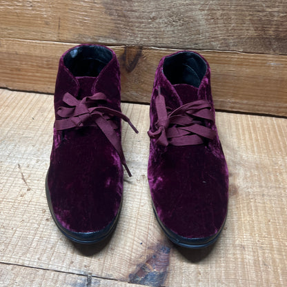 LUXURY REBEL Women's Three Eyelet Velvet Bootie 37 EU/US6.5-7 Dark Berry