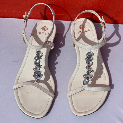 Woman’s Isola  Trista T-strap Jeweled Sandal 10M White Leather