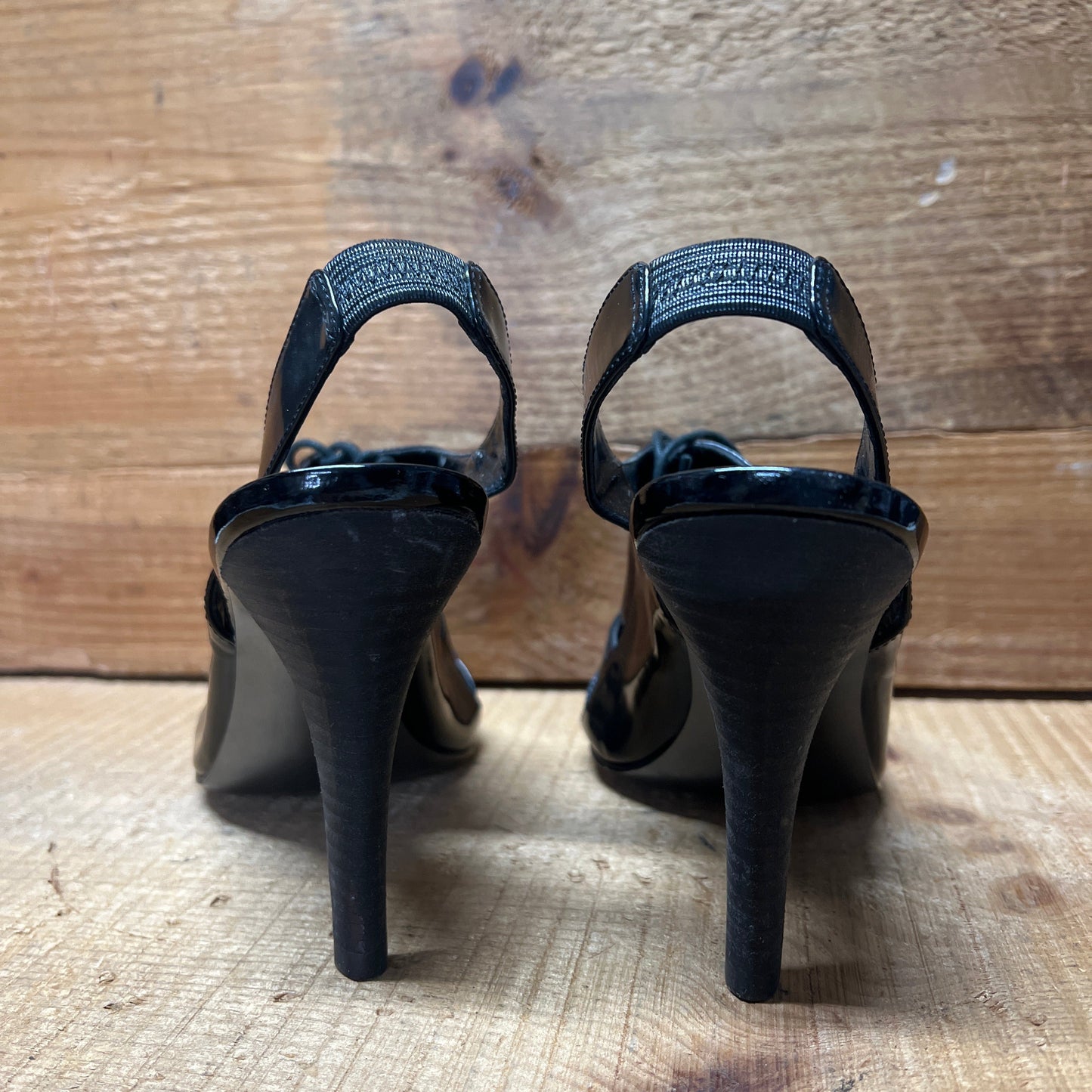 Women's Tahari •Claudia• Peep-Toe Sling-back 8M Black Patent Leather