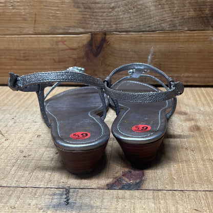 ISOLA Women's "Trista" Leather  T-strap Jeweled Sandal 6.5M Anthrancite Leather