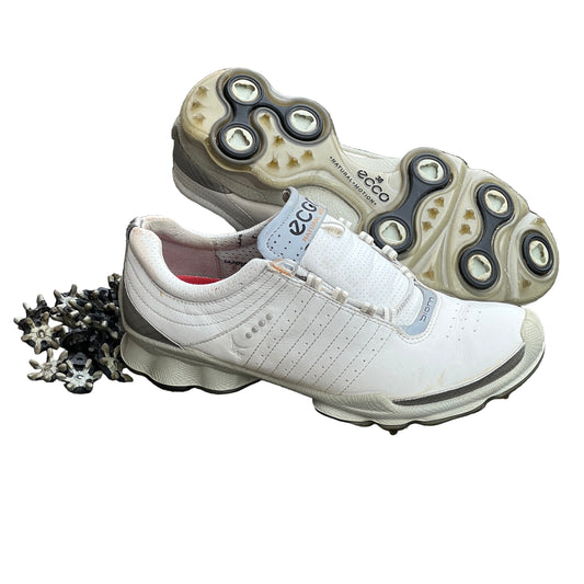Women’s Ecco  Biom spiked Golf Shoes 38EU -white/grey- Hydromax Yak Leather