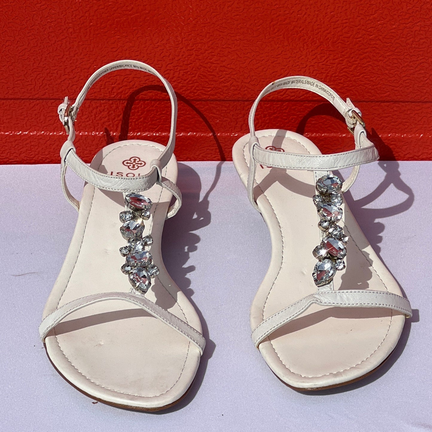 Woman’s Isola  Trista T-strap Jeweled Sandal 10M White Leather