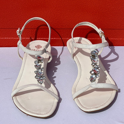 Woman’s Isola  Trista T-strap Jeweled Sandal 10M White Leather