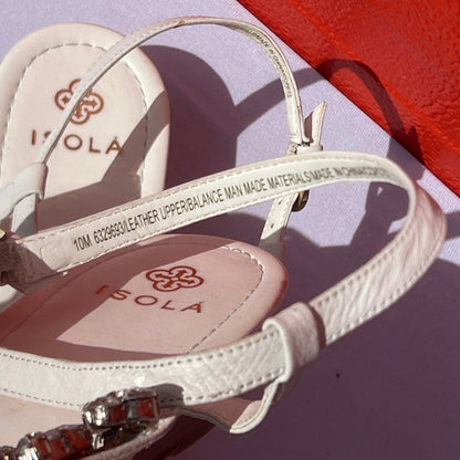 Woman’s Isola  Trista T-strap Jeweled Sandal 10M White Leather