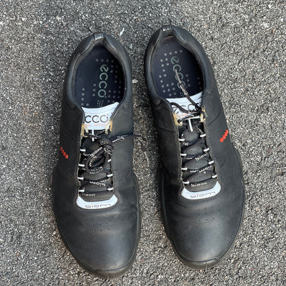 Men’s Ecco Biom Cleated Golf Shoe  44EU• Black/Red • Hydromax Yak Leather